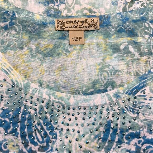Energy World Wear Paisley Print Sparkle Studded T-shirt S - Picture 4 of 6